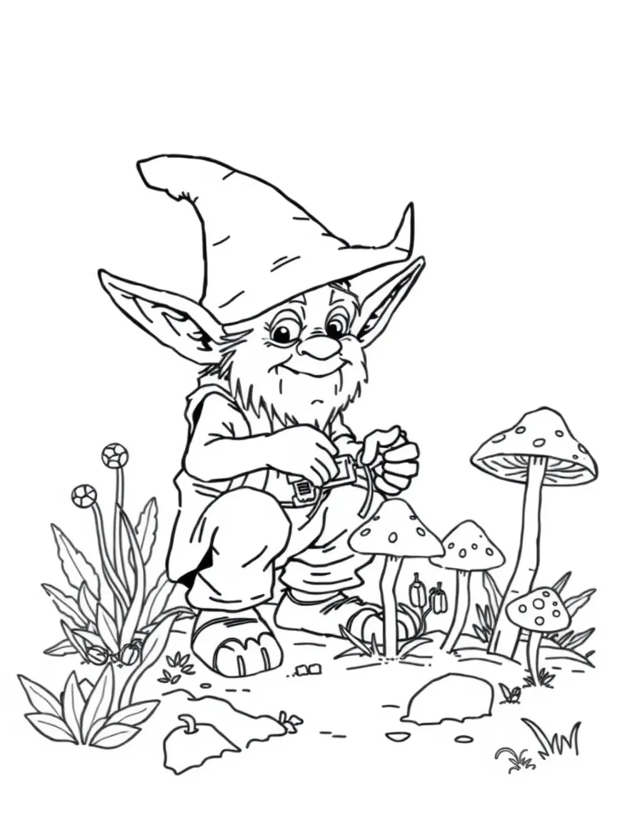 Gardener goblin growing mushrooms in odd places