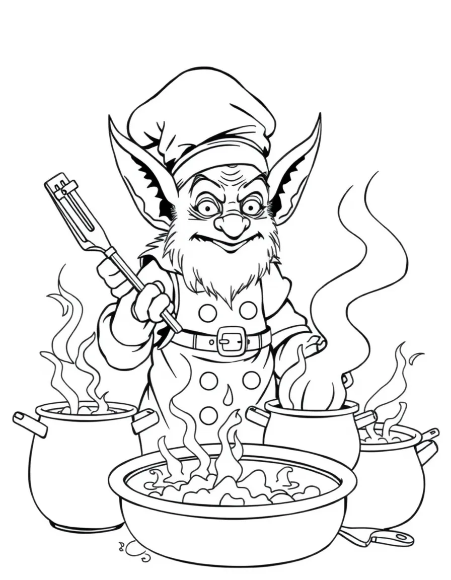 Goblin chef with too many cooking pots bubbling over