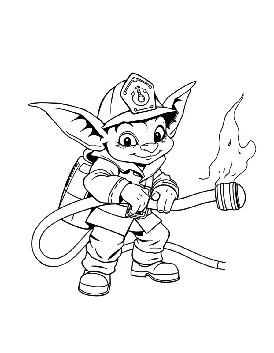 Goblin firefighter tangled in its own hose