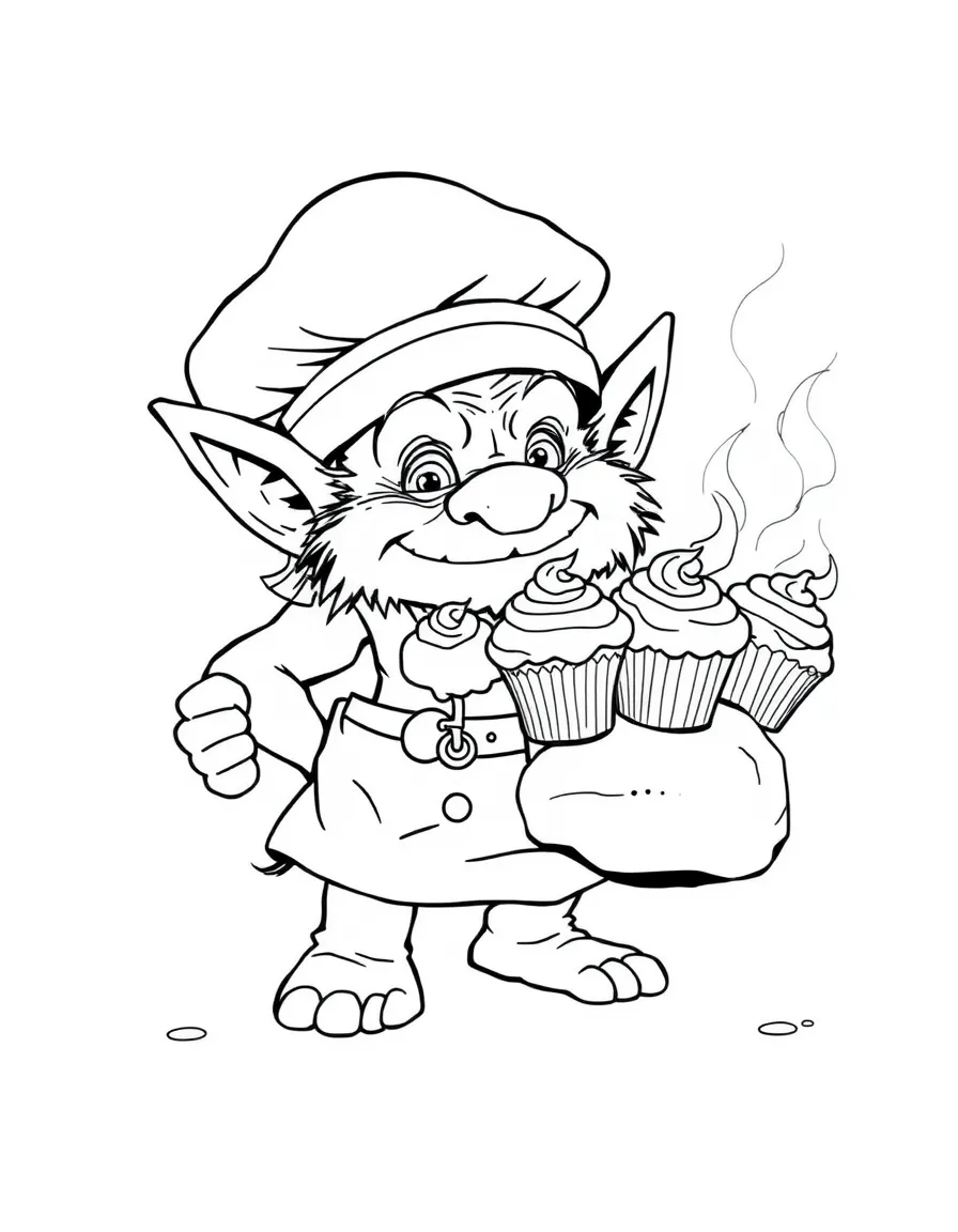 Baker troll with stone cupcakes too heavy to lift