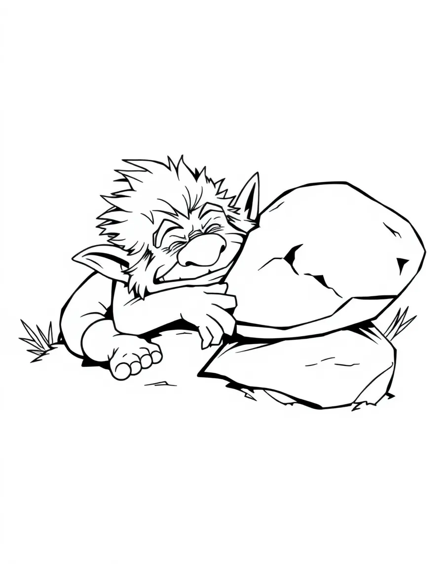 Sleepy troll using a boulder as a pillow