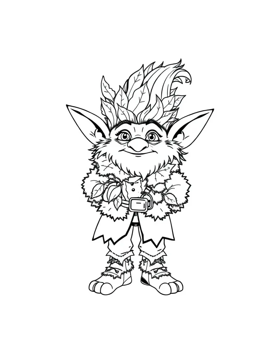 Fashion designer troll wearing leaf and moss clothing