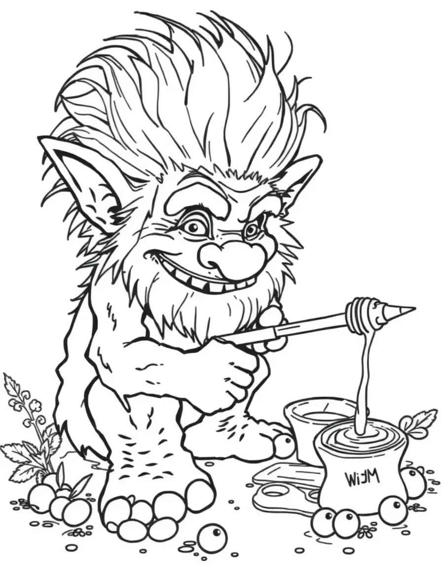 Artist troll painting with mud and berry juices