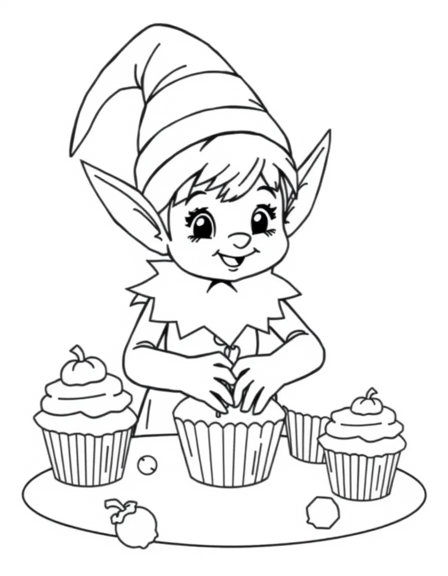 Baker elf decorating acorn cap cupcakes