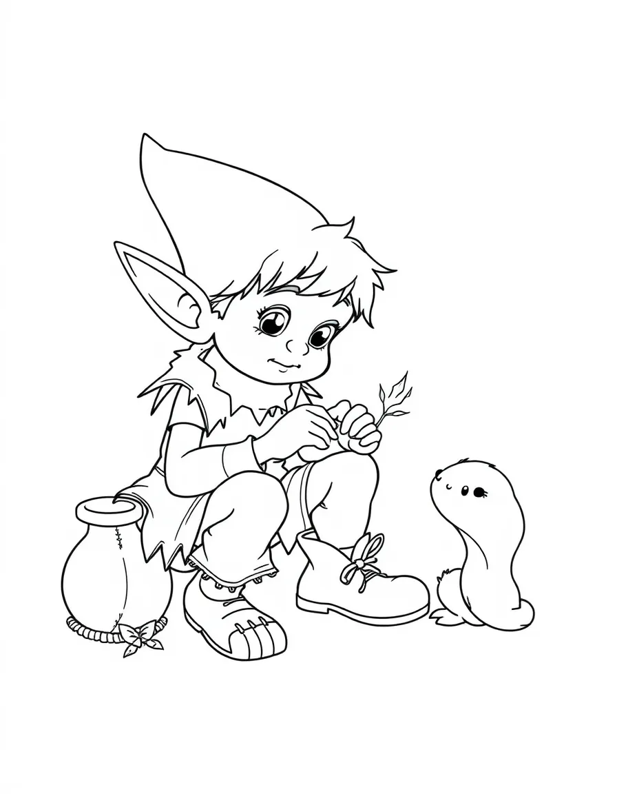 Cobbler elf making tiny shoes for other creatures 