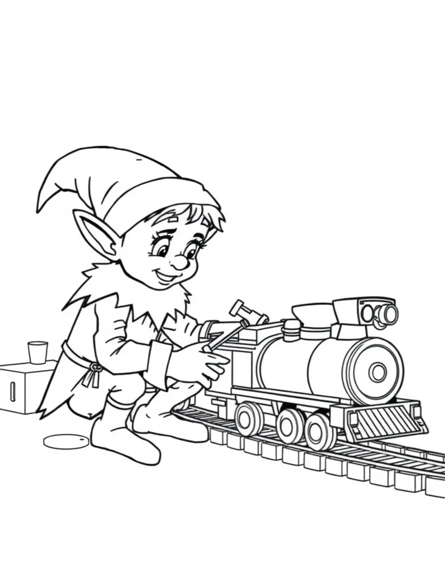 Toymaker elf testing a toy train set