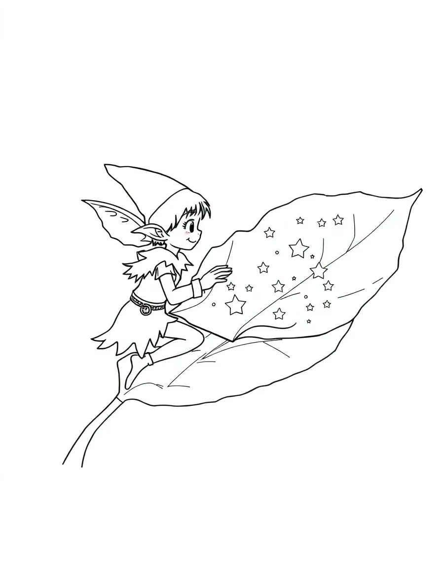 Elf astronomer mapping stars on leaf parchment