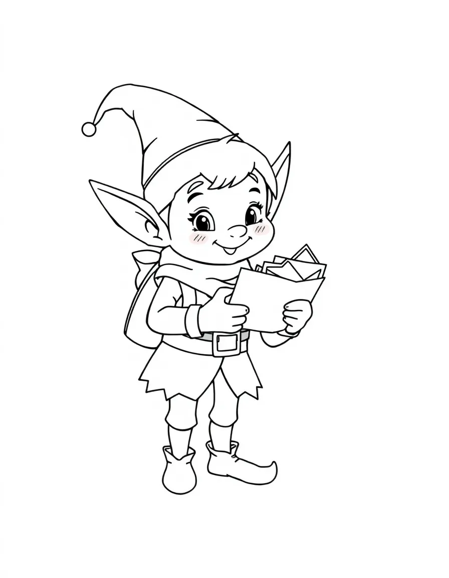 Mail carrier elf with tiny letters and parcels