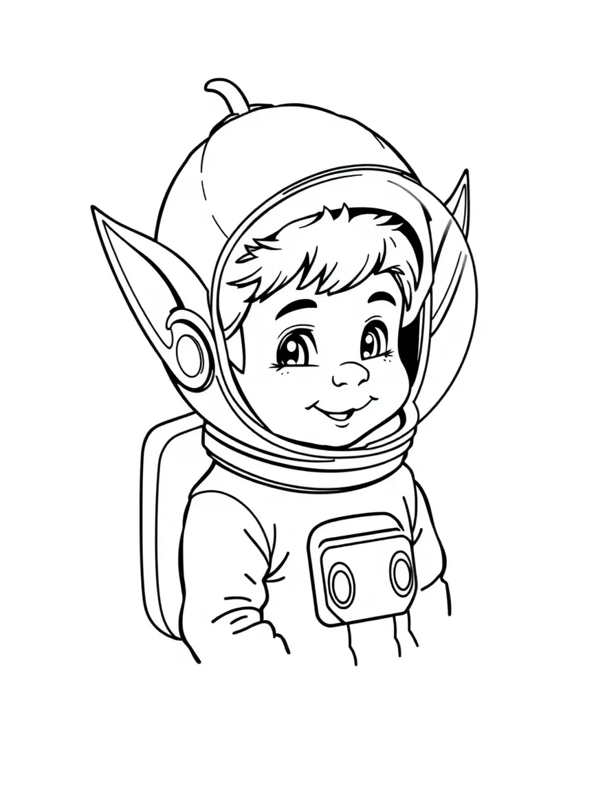 Astronaut elf in acorn cap helmet