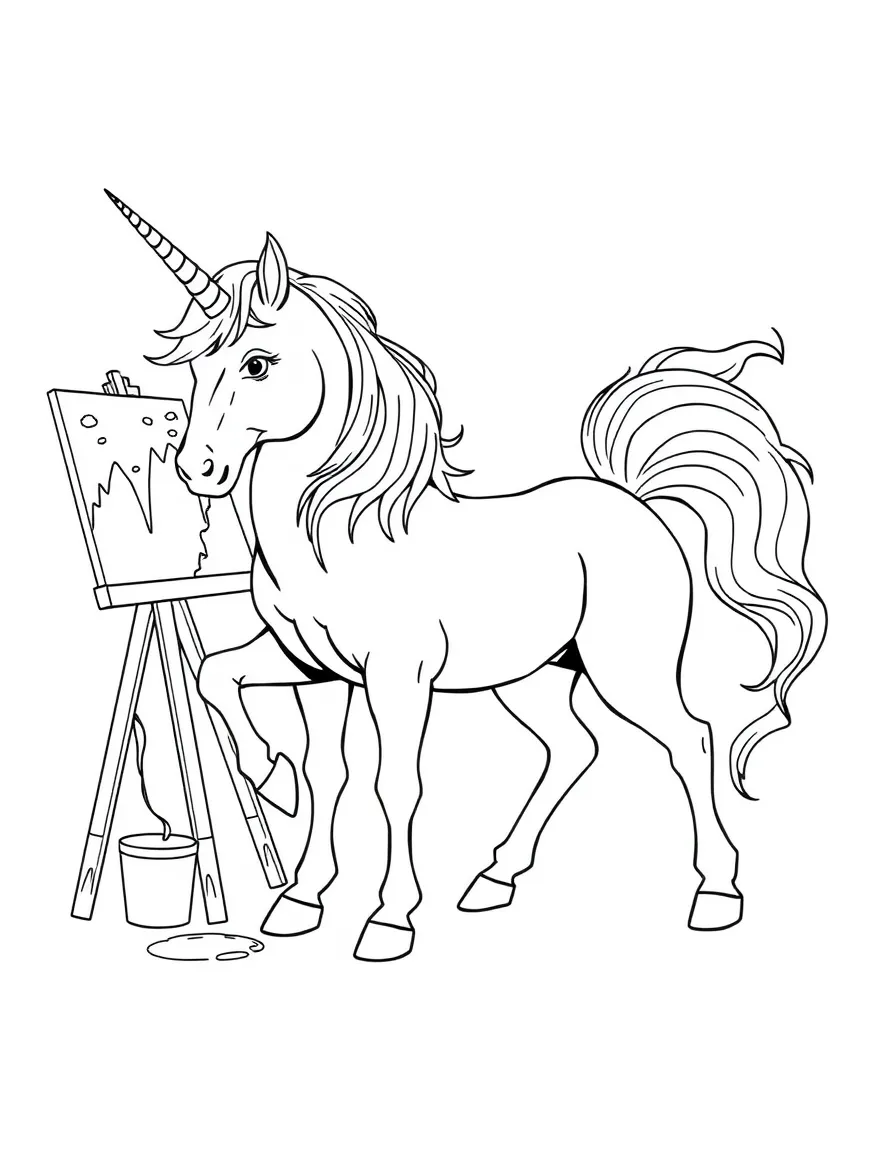 Centaur artist painting with tail dipped in paint