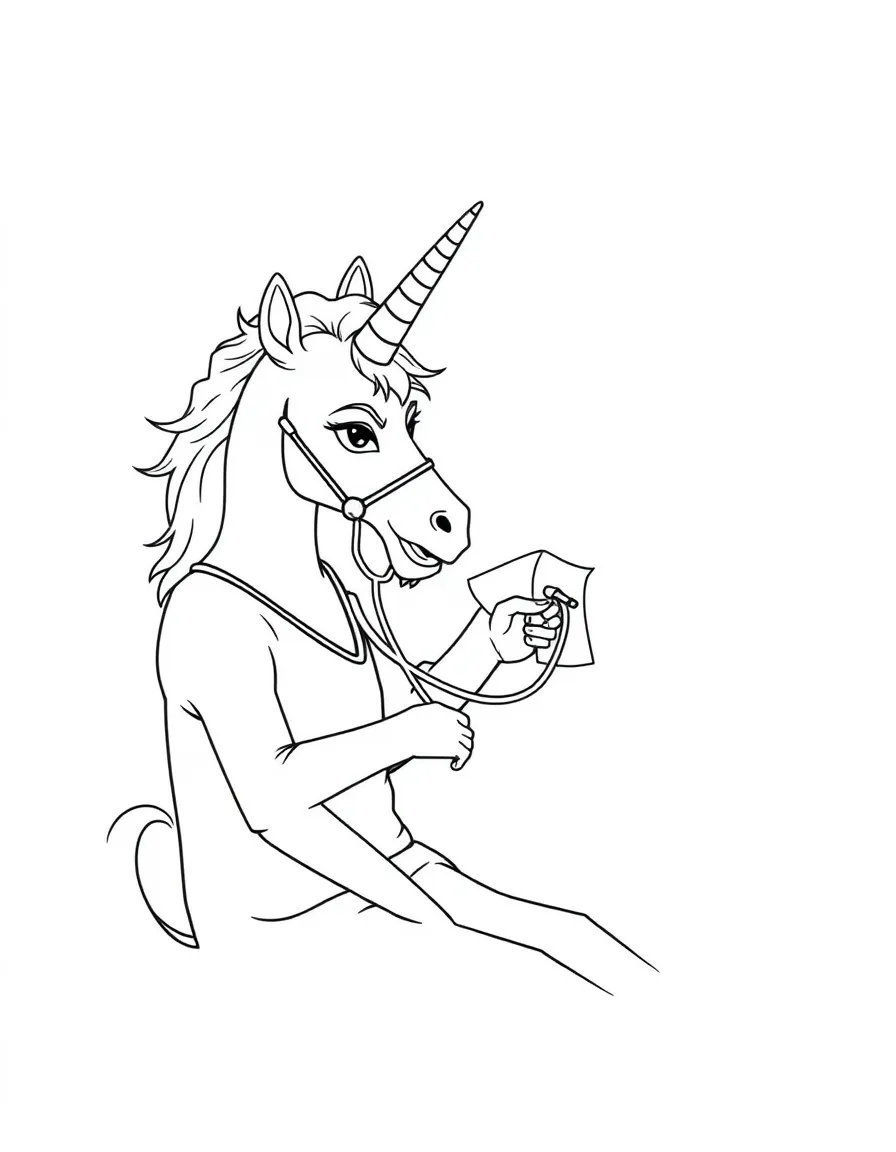 Centaur doctor examining patient with stethoscope