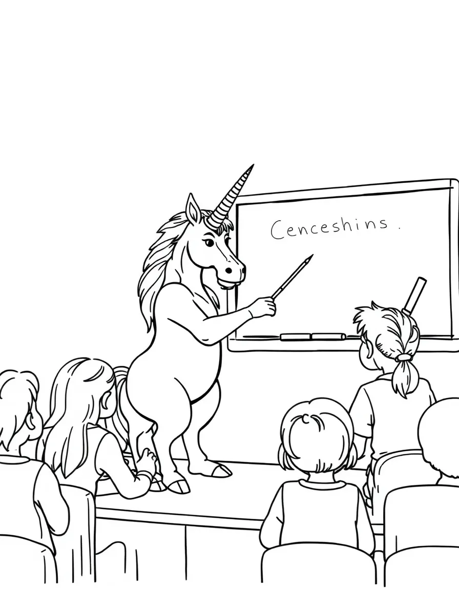 Centaur teacher at chalkboard with students