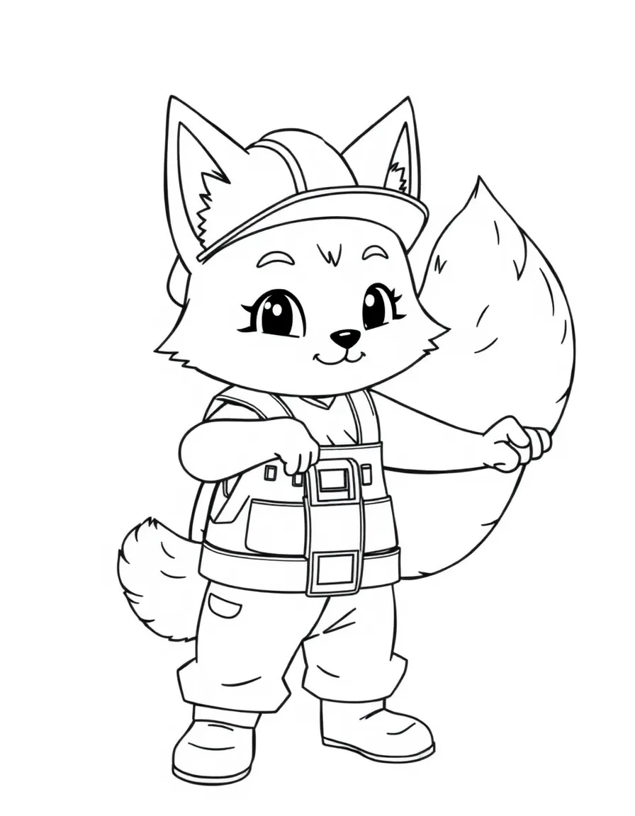 Construction worker kitsune using tails as extra hands