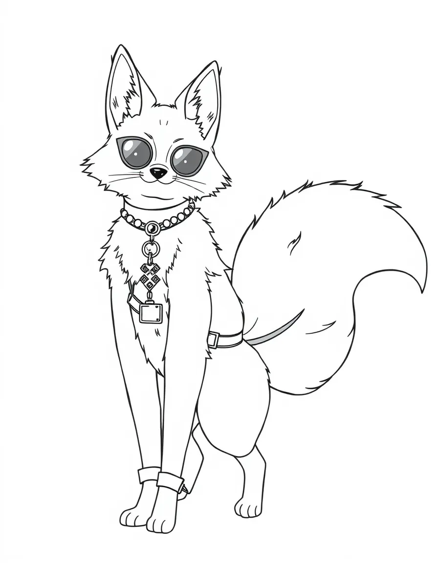 Fashion designer kitsune modeling its own tail accessories