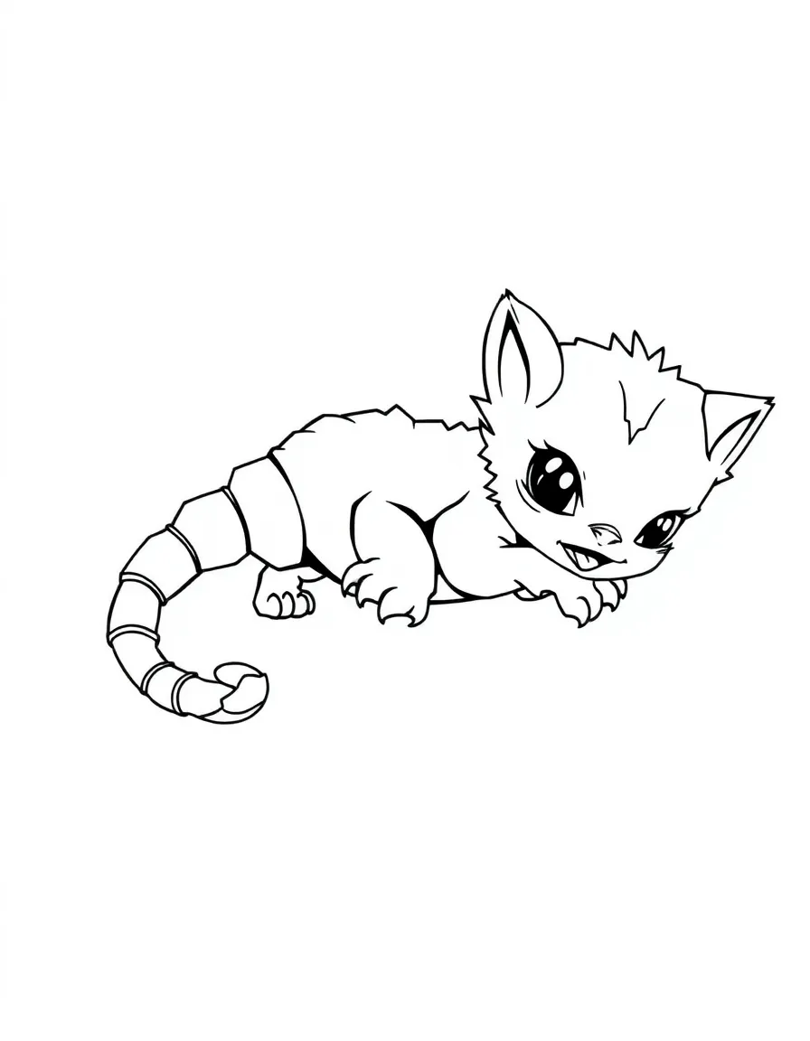 Baby manticore chasing its scorpion tail like a kitten