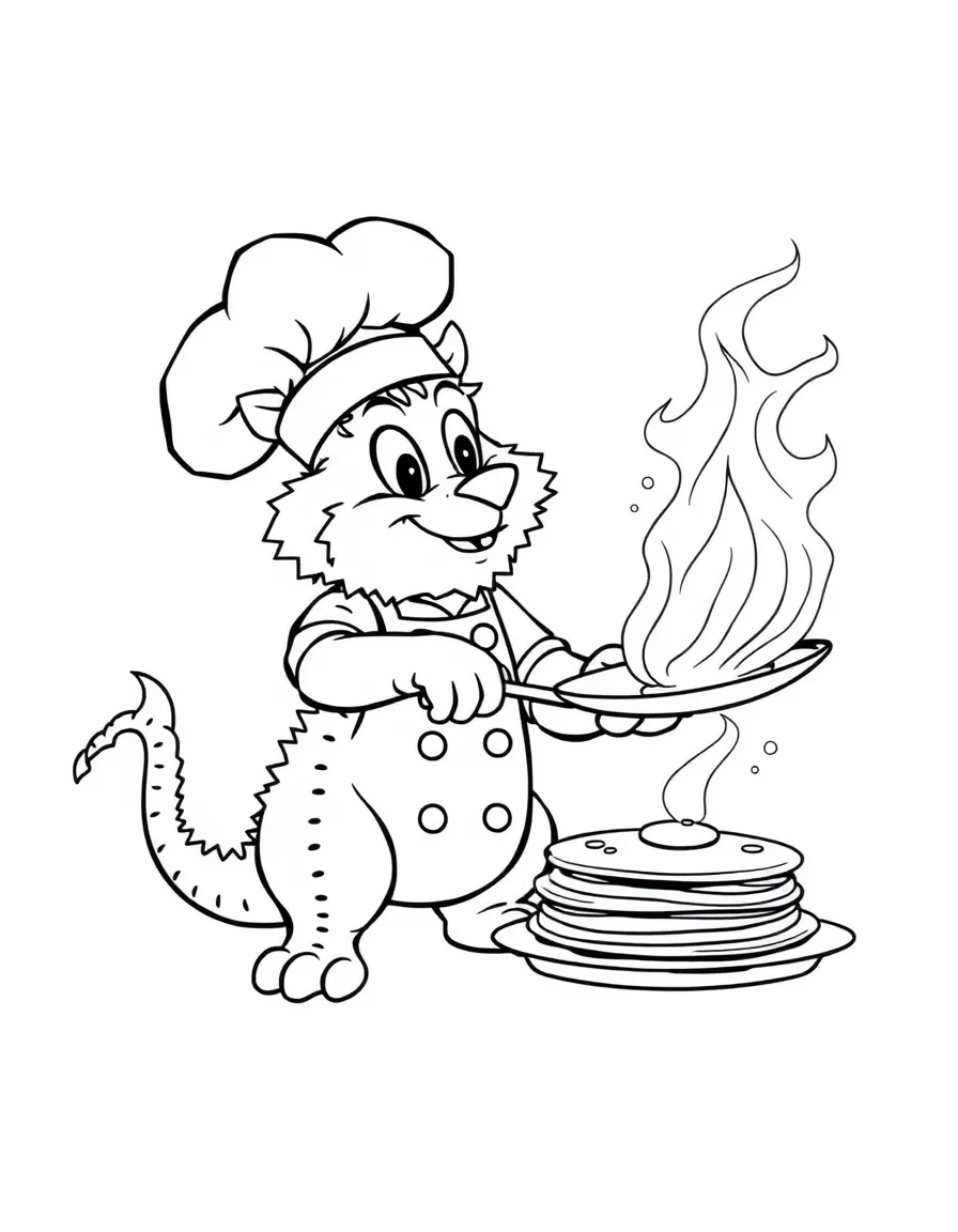 Chef manticore using tail to flip pancakes