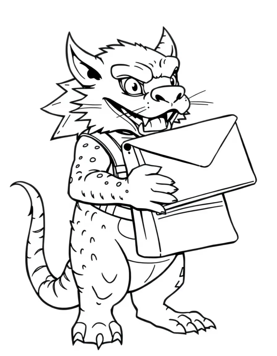 Manticore mail carrier with bulging mailbag