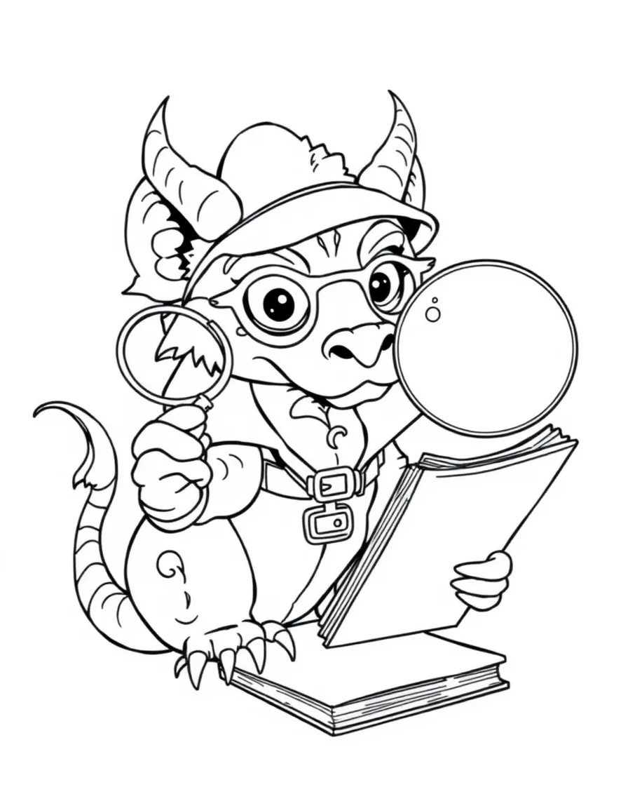 Manticore detective with magnifying glass and notebook