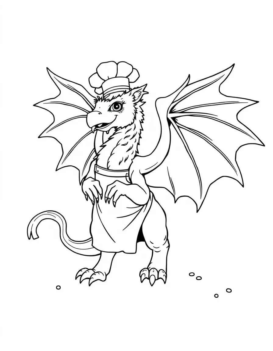 Baker manticore with flour-dusted wings and mane