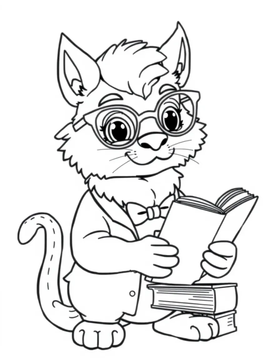 Teacher manticore with reading glasses and books