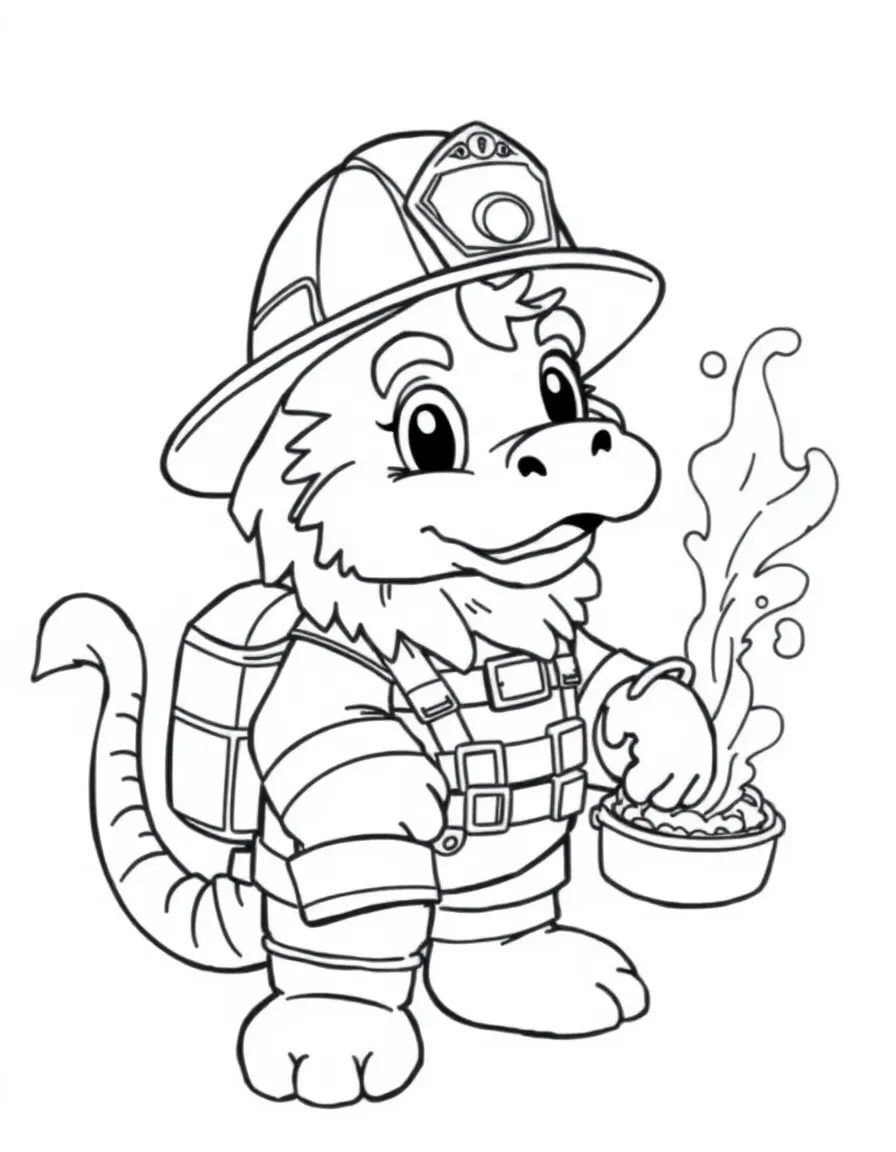 Firefighter manticore with helmet and water bucket