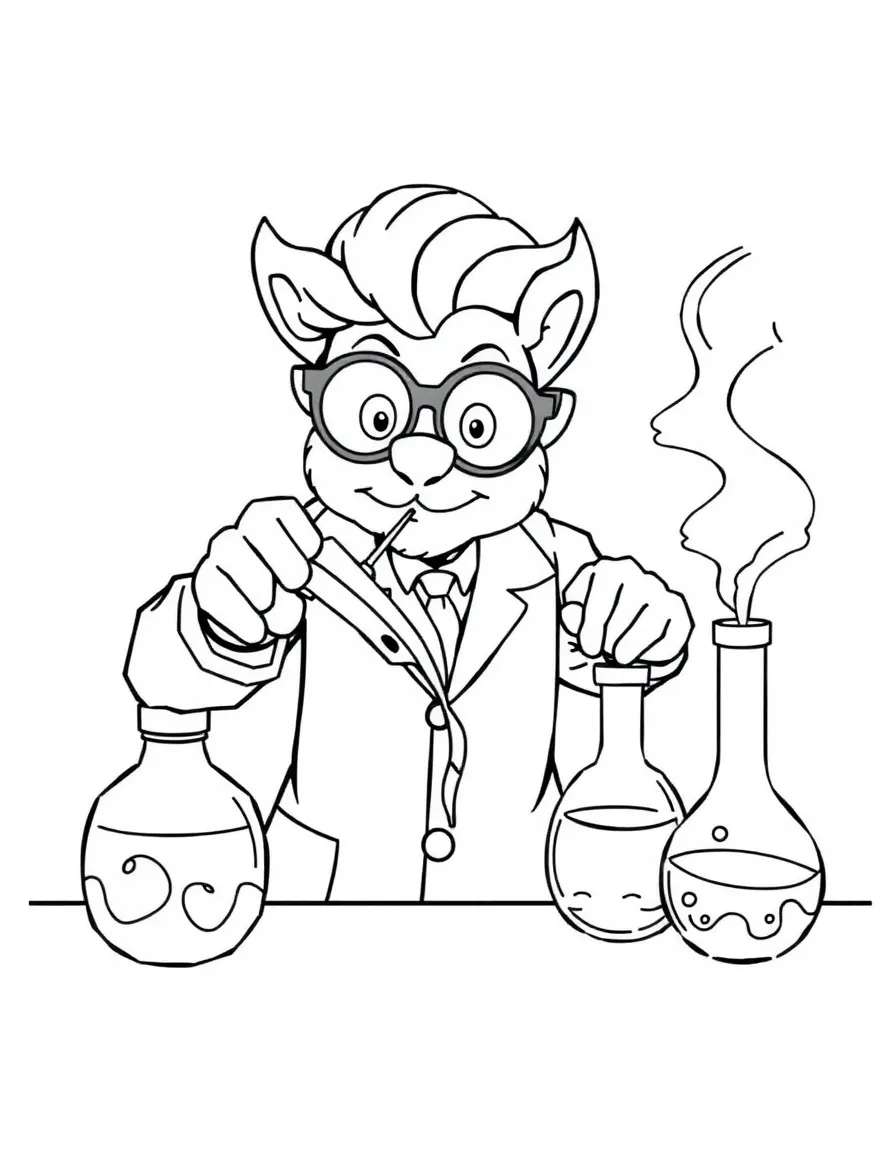 Scientist manticore mixing colorful potions