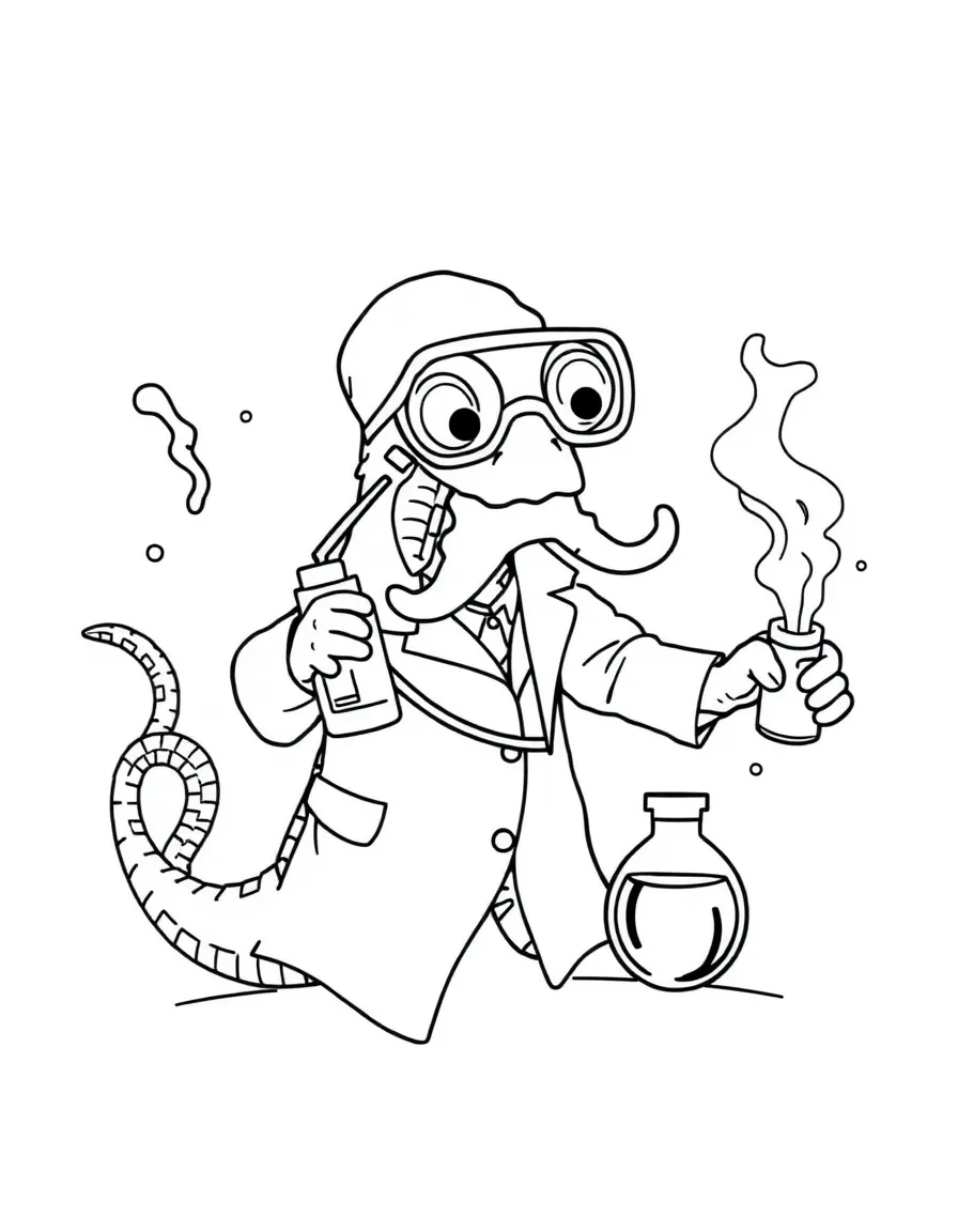 Scientist kraken in lab coat with underwater experiments