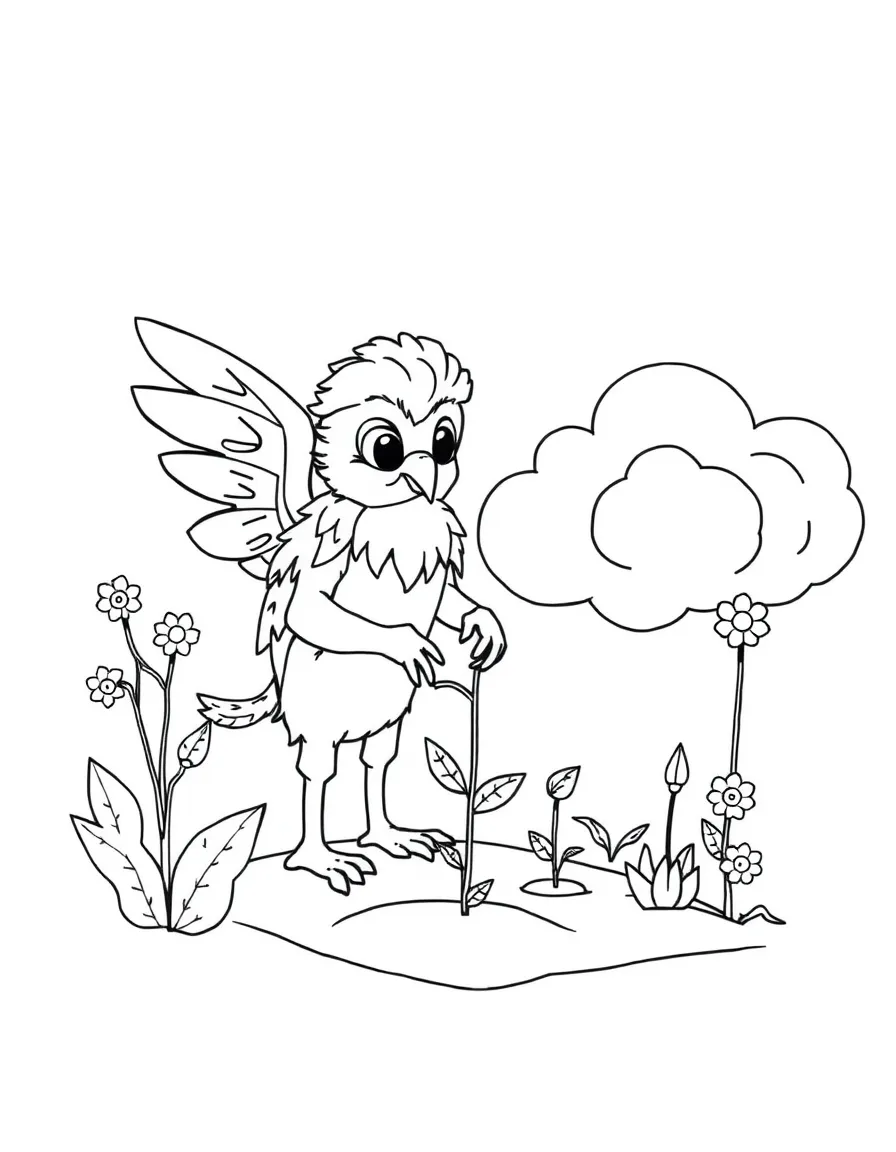 Gardener harpy planting seeds in cloud garden