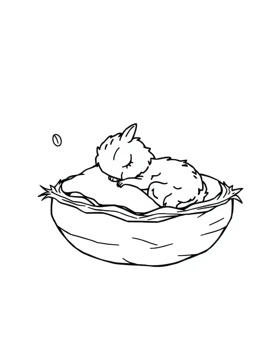 Sleepy harpy in nest-shaped bed with blanket