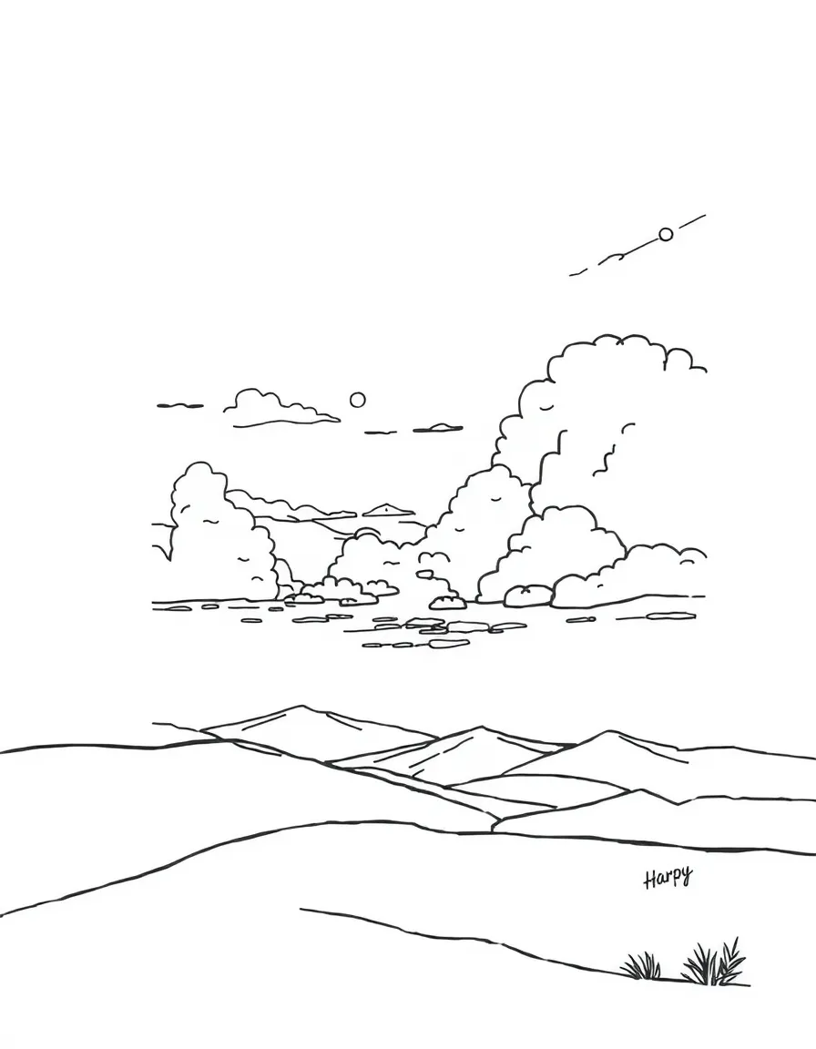 Artist harpy painting sky landscapes on canvas