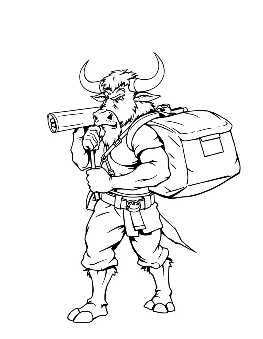Minotaur mail carrier with heavy mailbag over shoulder