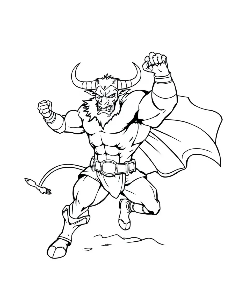 Superhero minotaur using strength to help others