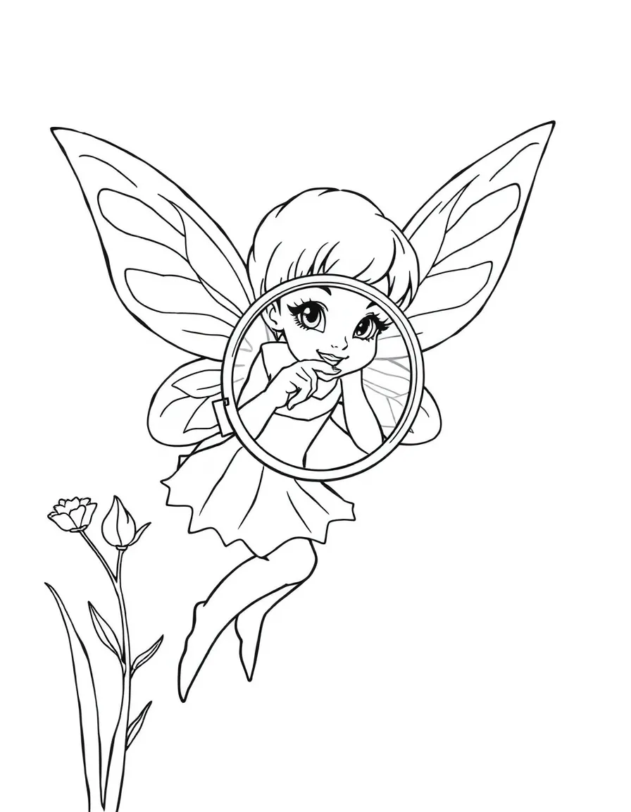 Pixie using dewdrop as magnifying glass