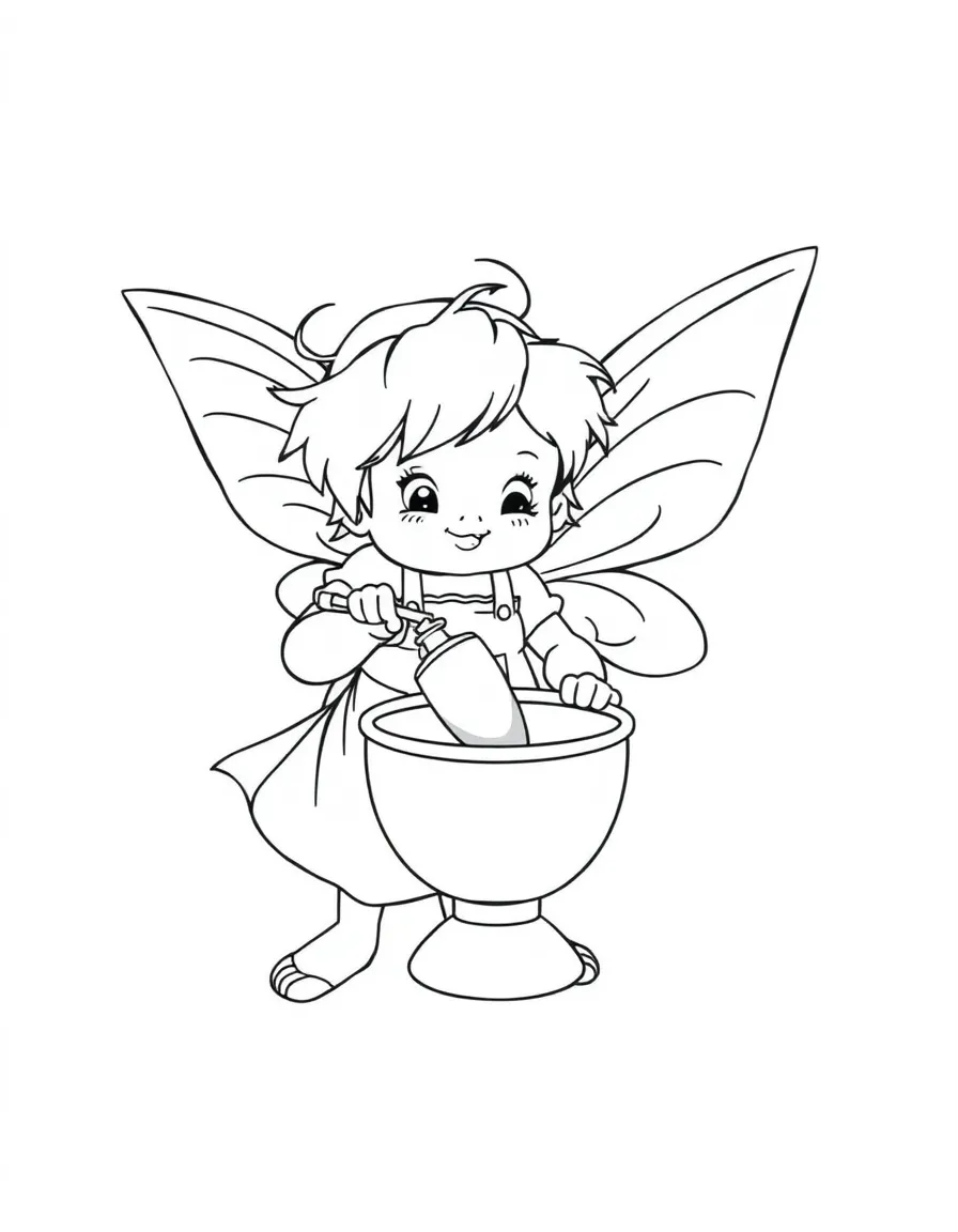 Baker pixie using thimble as mixing bowl