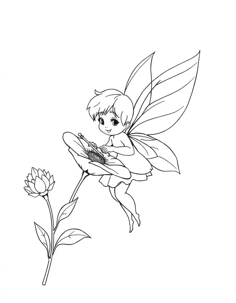 Artist pixie using flower petal as canvas