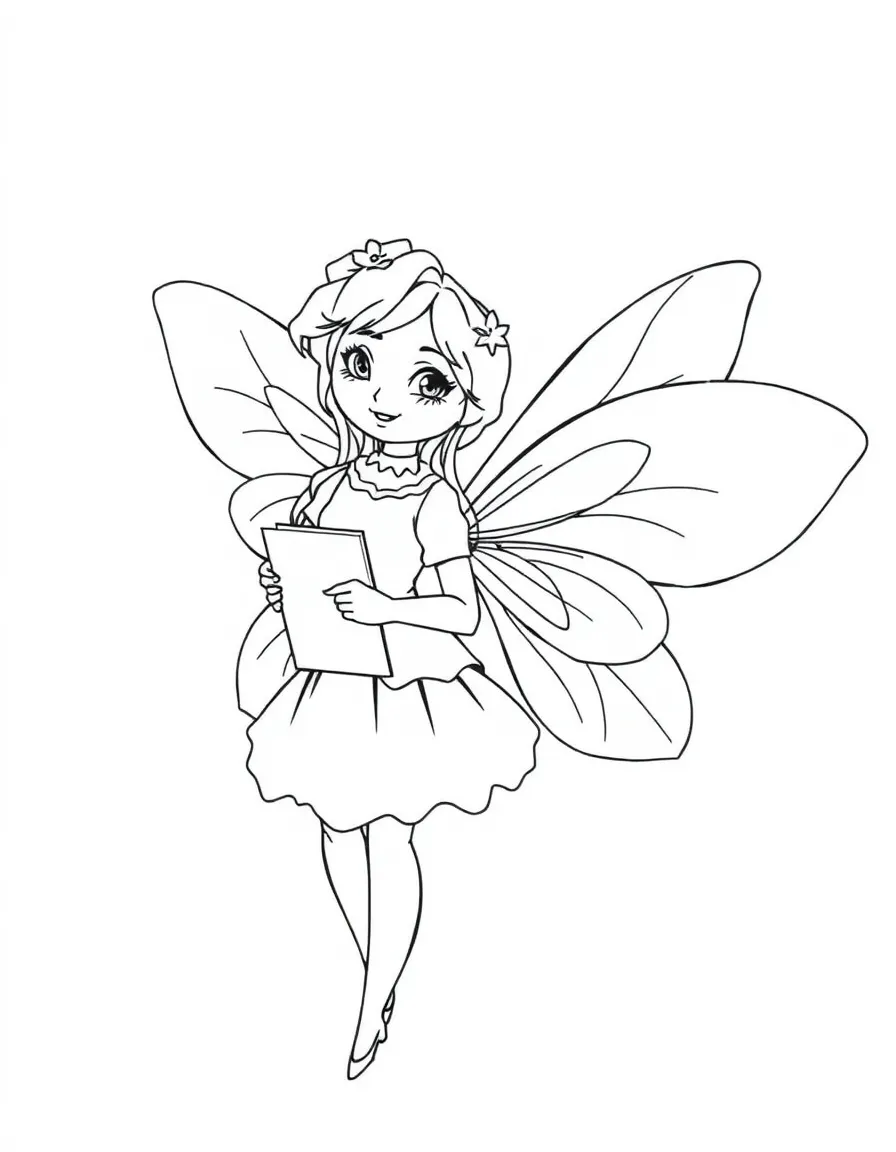 Teacher pixie with buttercup-petal chalkboard