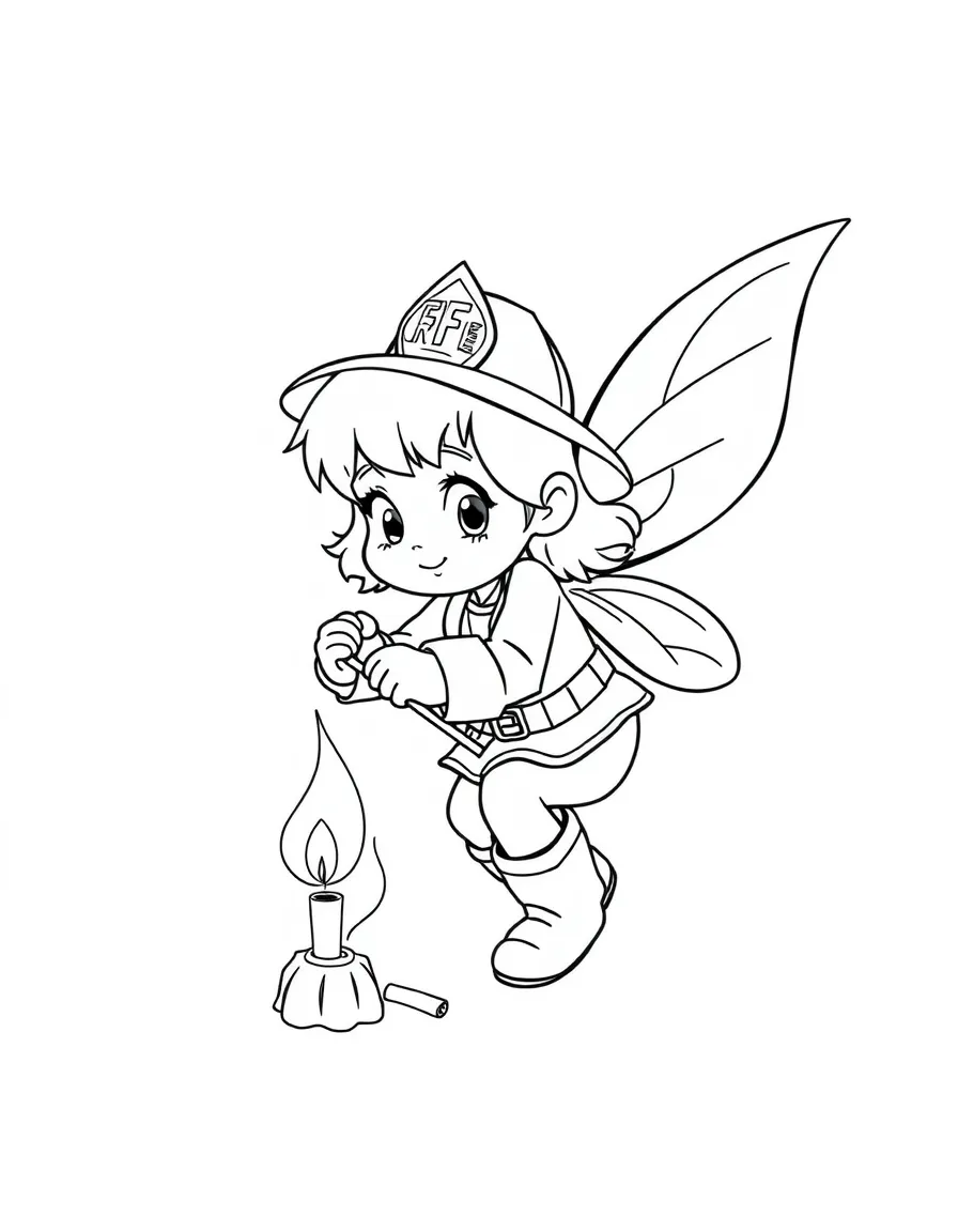 Firefighter pixie putting out matchstick fire