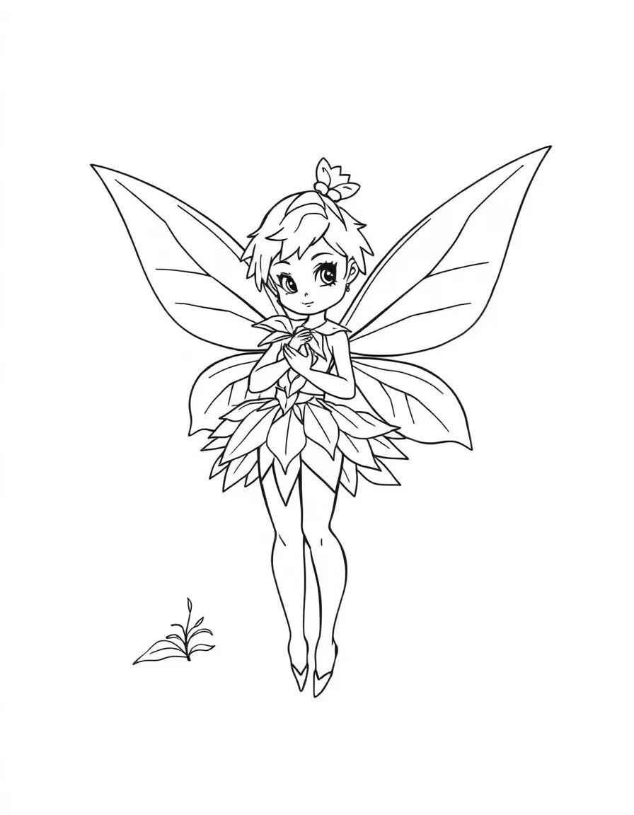 Fashion designer pixie creating leaf and petal outfits