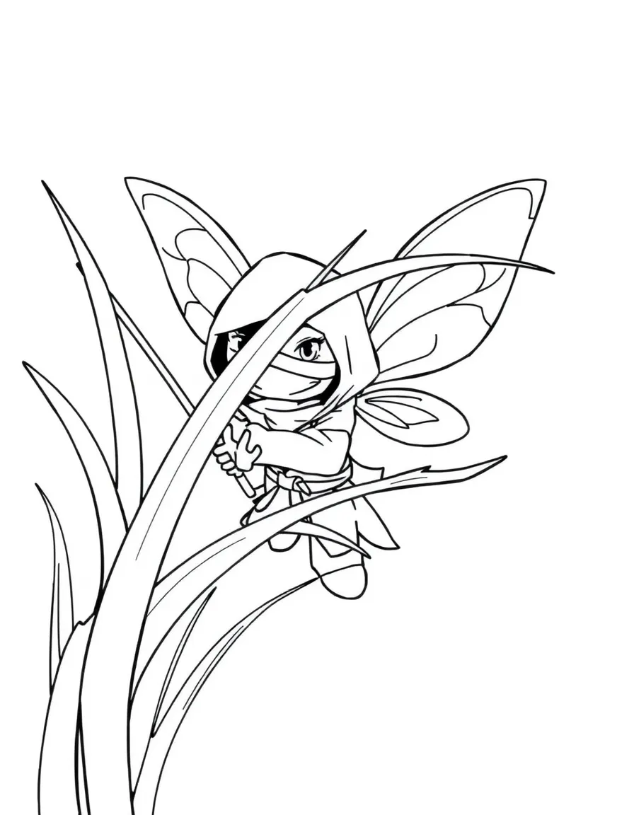 Ninja pixie hiding behind blade of grass