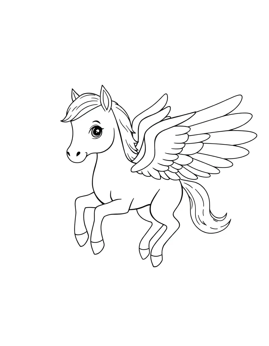 Baby pegasus with oversized wings learning to fly