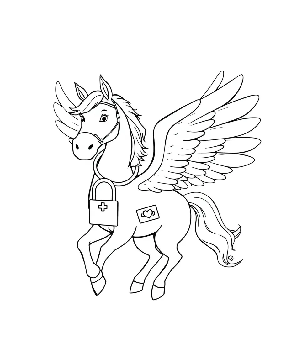 Doctor pegasus with medical bag making house calls