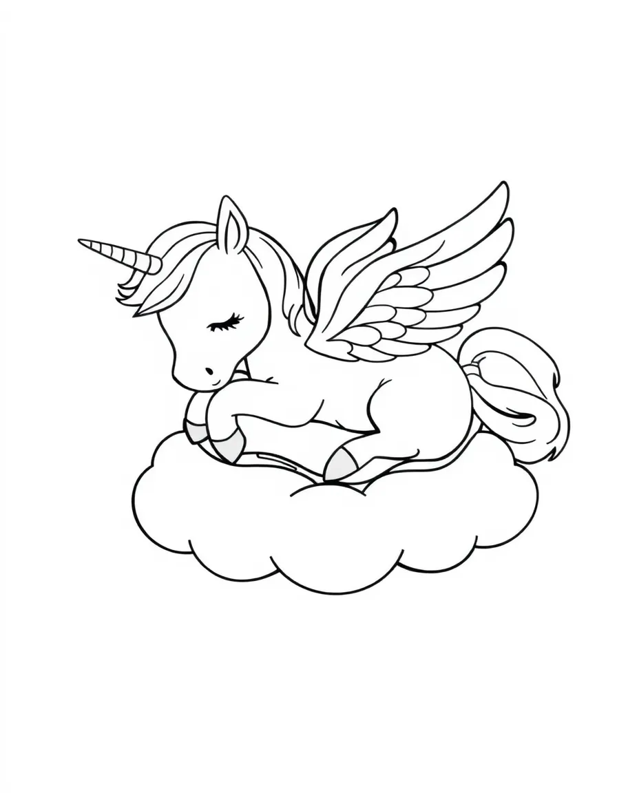 Sleepy pegasus napping on cloud cushion
