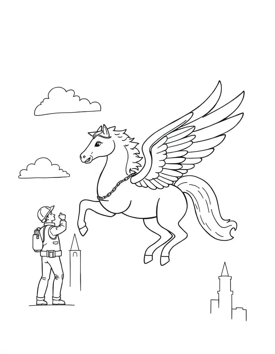 Construction worker pegasus building sky castles