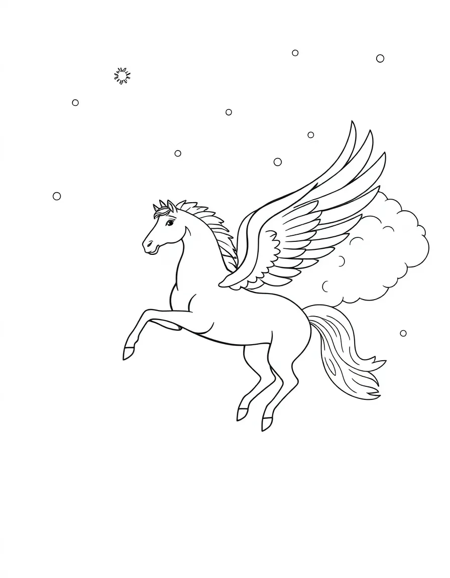 Winter pegasus making snow cloud in the sky