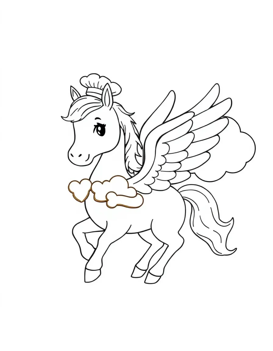 Baker pegasus with cloud-shaped cookies