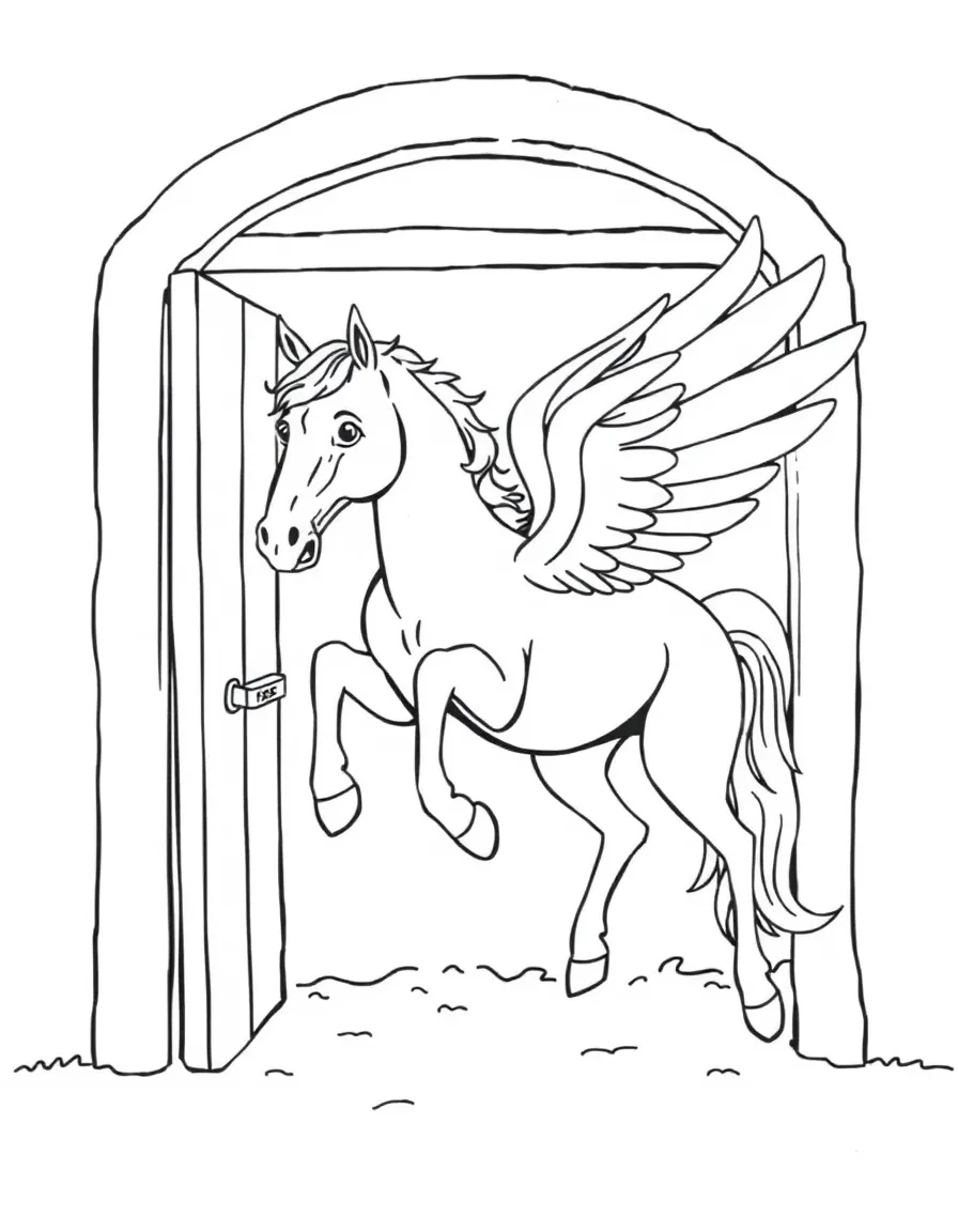 Pegasus trying to fit through regular horse stable door