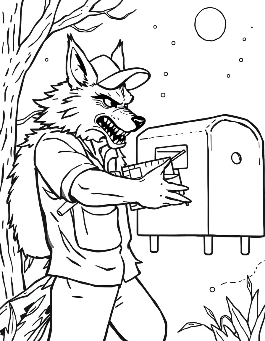 Werewolf mail carrier delivering parcels at night