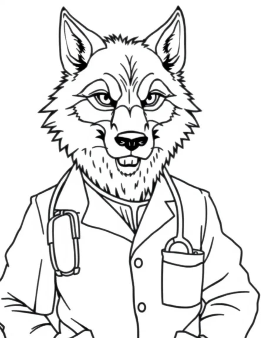 Doctor werewolf with stethoscope and medical bag