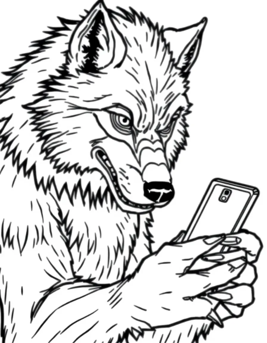 Werewolf trying to use smartphone with furry claws
