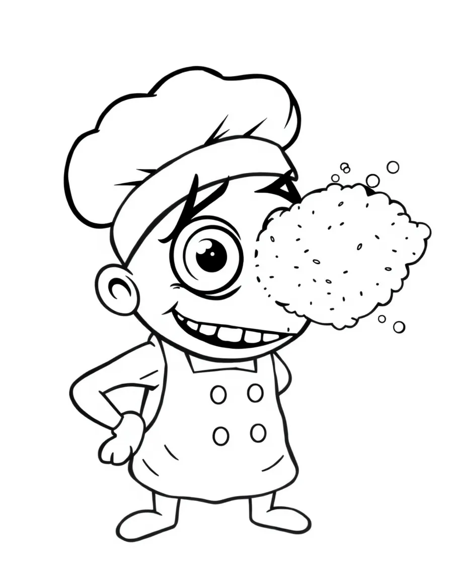 Baker cyclops with flour dusted on big eye